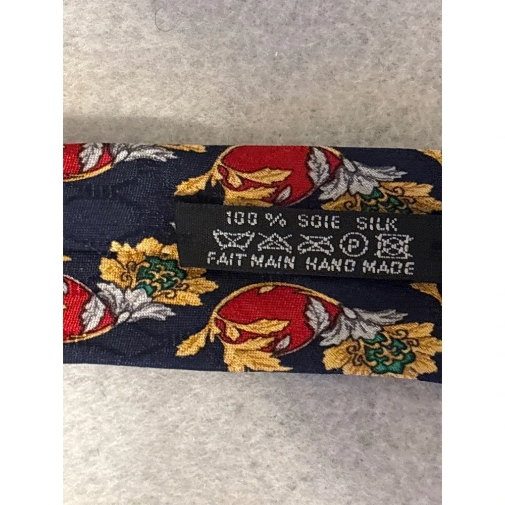 Christian Dior Monsieur Tie Mens OS Navy Blue Red Silk Floral Harvest
